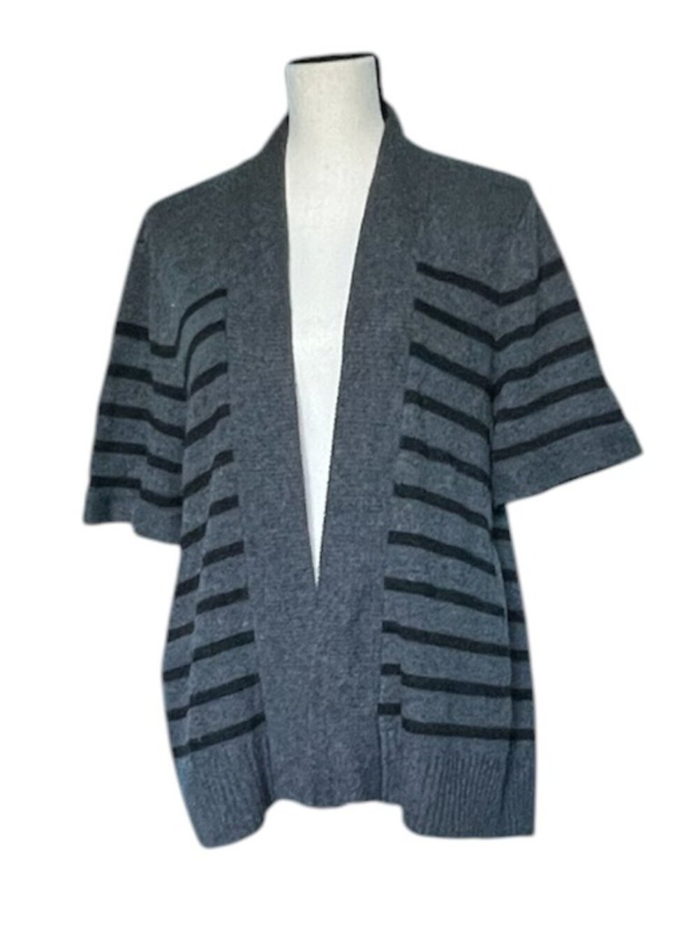 Rag & Bone Gray & Black Striped Wool-Cashmere Cape Cardigan Size L